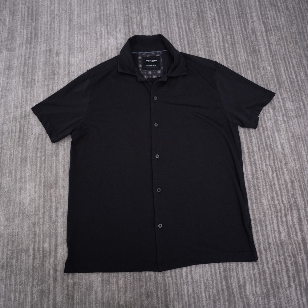Denim & Flower Button Up Shirt Mens Medium Black Excellent Short Sleeve